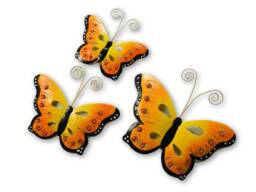 Set Of 3 Metal Butterfly Wall Hanging - Orange - thumbnail 1