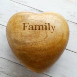 Large Family Engraved Mango Wood Hand Carved Heart Ornament - Hanging Decoration Rustic Gift - thumbnail 3