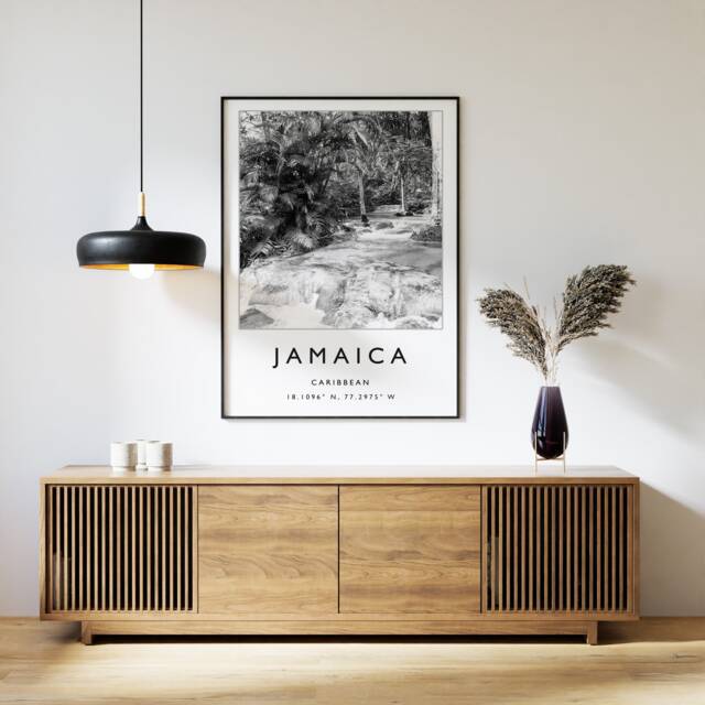 Jamaica Travel Print Black & White Caribbean Wall Art - image 1