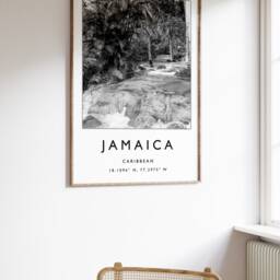 Jamaica Travel Print Black & White Caribbean Wall Art - thumbnail 2