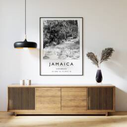 Jamaica Travel Print Black & White Caribbean Wall Art - thumbnail 1