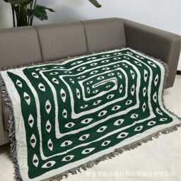 Snake Pattern Eye Throw Blanket - Green Woven Cotton Sofa & Bed 130x160cm - thumbnail 2