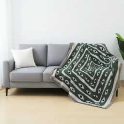 Snake Pattern Eye Throw Blanket - Green Woven Cotton Sofa & Bed 130x160cm - thumbnail 3