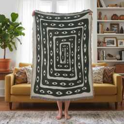 Snake Pattern Eye Throw Blanket - Green Woven Cotton Sofa & Bed 130x160cm - thumbnail 1