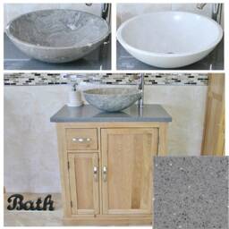 Bathroom Vanity Unit Free Standing Oak Cabinet Grey Quartz & Marble Basin 503Gqsbc - thumbnail 2