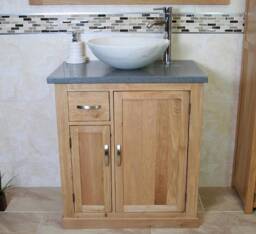 Bathroom Vanity Unit Free Standing Oak Cabinet Grey Quartz & Marble Basin 503Gqsbc