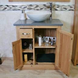 Bathroom Vanity Unit Free Standing Oak Cabinet Grey Quartz & Marble Basin 503Gqsbc - thumbnail 3