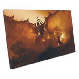 Girl & Dragon Canvas Art Fantasy Wall Decor Ready-To-Hang For Home Or Office - thumbnail 1