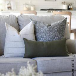 Light Neutral Lumbar Pillow Cover, Striped Beige Throw Pillow, Cream Cushion For Couch, Farmhouse -- Evans - thumbnail 2
