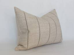 Light Neutral Lumbar Pillow Cover, Striped Beige Throw Pillow, Cream Cushion For Couch, Farmhouse -- Evans