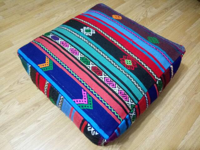 Kilim Pouf Square 24x24x8 Inches Vibrant Pouf Poufs Floor Pillow Cover Oversize Anatolian Home Decor - image 1