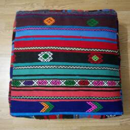 Kilim Pouf Square 24x24x8 Inches Vibrant Pouf Poufs Floor Pillow Cover Oversize Anatolian Home Decor - thumbnail 3