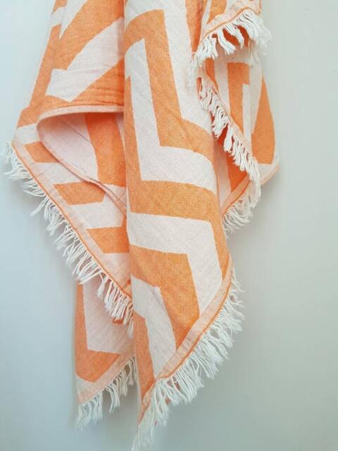 Chevron Towel in Orange - Fringed Soft Spa Yoga Sheet Natural Stonewashed Bath Travel Throw Big Cotton Fouta - image 1