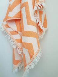 Chevron Towel in Orange - Fringed Soft Spa Yoga Sheet Natural Stonewashed Bath Travel Throw Big Cotton Fouta - thumbnail 1