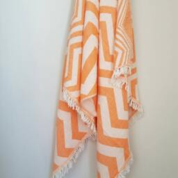 Chevron Towel in Orange - Fringed Soft Spa Yoga Sheet Natural Stonewashed Bath Travel Throw Big Cotton Fouta - thumbnail 2
