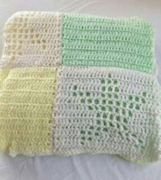 Handmade Crocheted Gingham-Style Soft Baby Blankets - Green, Yellow, Blue, Light White W/Stars & Starbursts Custom Orders Available - thumbnail 3