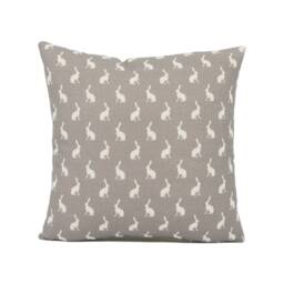 Peony & Sage - Mini Hops Mud Background On Oatmeal Linen Fun Bunny Rabbit Cushion Cover Handmade Throw Pillow Designer Home D??cor - thumbnail 2