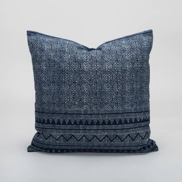 Indigo Batik Throw Pillow Cover, Hmong Hill Tribe Design - 20x20 - image 1