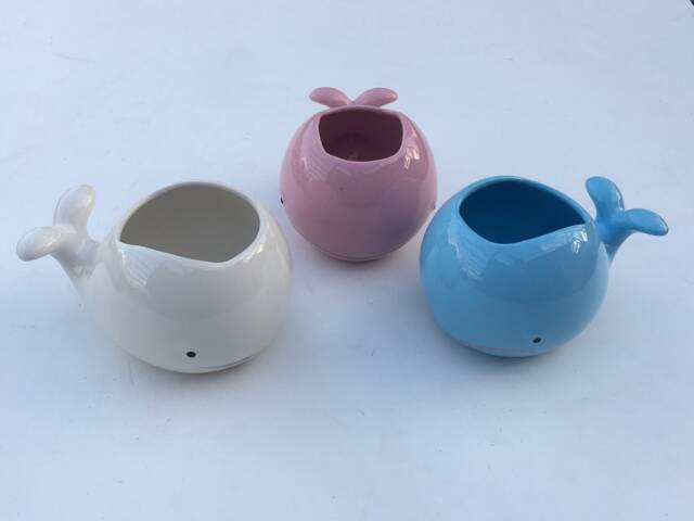 Whale Pottery Planter Pink, Blue, White Ceramic Succulent Pot - image 1