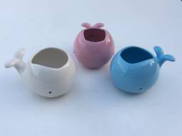 Whale Pottery Planter Pink, Blue, White Ceramic Succulent Pot - thumbnail 1