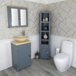 Cloakroom Bathroom Vanity Unit Grey Cream Marble Stone Wash Stand & Basin 308Gcm025cm - thumbnail 3
