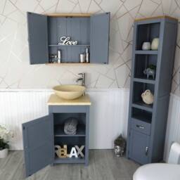 Cloakroom Bathroom Vanity Unit Grey Cream Marble Stone Wash Stand & Basin 308Gcm025cm - thumbnail 2