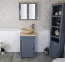 Cloakroom Bathroom Vanity Unit Grey Cream Marble Stone Wash Stand & Basin 308Gcm025cm