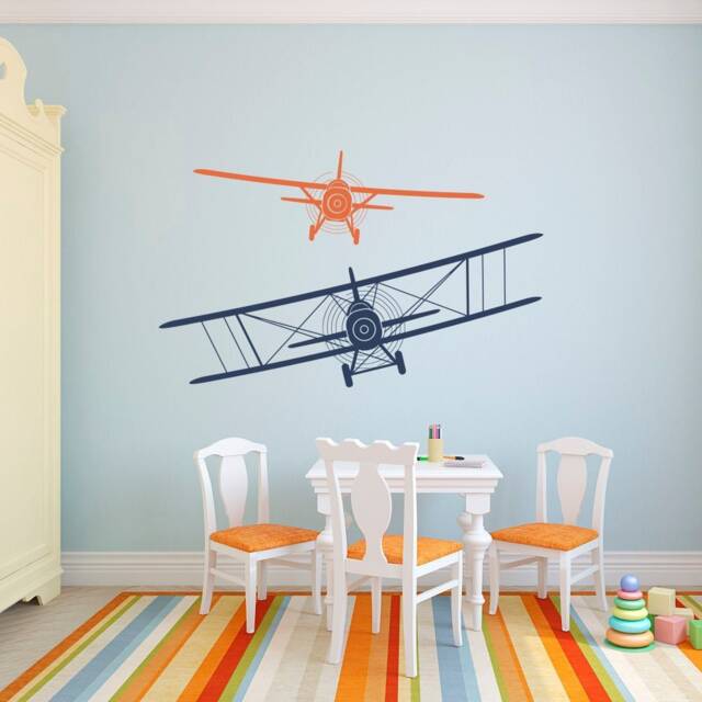 Set Of 2 Airplanes Wall Decal Kids Nursery Aviation Art, Boys Bedroom Decor Q185 - image 1