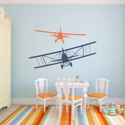 Set Of 2 Airplanes Wall Decal Kids Nursery Aviation Art, Boys Bedroom Decor Q185 - thumbnail 1