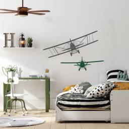 Set Of 2 Airplanes Wall Decal Kids Nursery Aviation Art, Boys Bedroom Decor Q185 - thumbnail 4