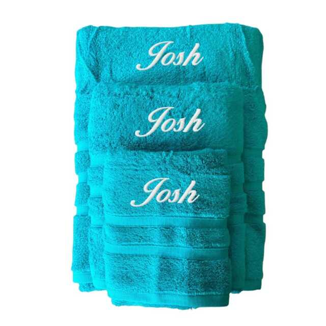 Embroidered Turquoise Egyptian Cotton Towel Bale, Personalized Set - image 1