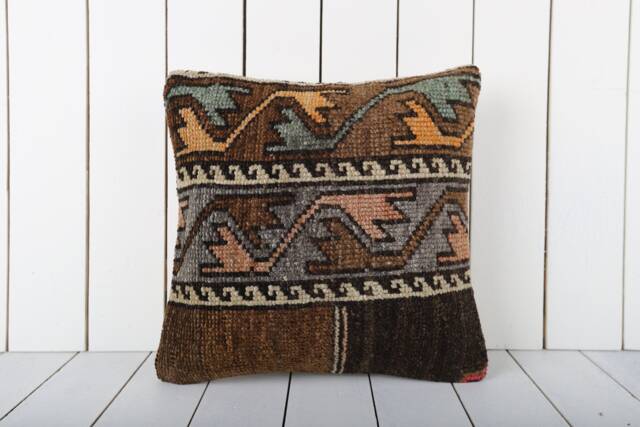 Vintage Turkish Kilim Pillow Cover Bohemian Accent Cushion - 16x16 - image 1