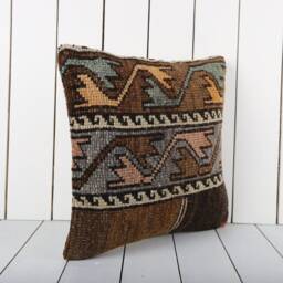 Vintage Turkish Kilim Pillow Cover Bohemian Accent Cushion - 16x16 - thumbnail 3