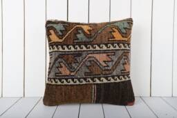 Vintage Turkish Kilim Pillow Cover Bohemian Accent Cushion - 16x16 - thumbnail 1