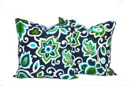 2 Outdoor Pillow Covers, Cushion, Decorative Throw Pillow, Navy Accent Floral - thumbnail 1