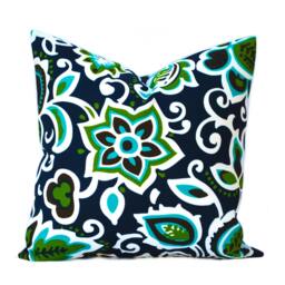 2 Outdoor Pillow Covers, Cushion, Decorative Throw Pillow, Navy Accent Floral - thumbnail 2