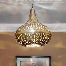 Bronze Moroccan Lantern Handcut Brass Pendant Light - Ceiling Fixture - thumbnail 3