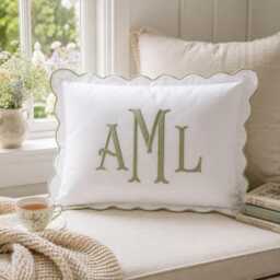 Custom Text Embroidered Pillow Cover, Monogram Nursery Decor Cushion, Baby Room Pillow, Preppy Home Gift - thumbnail 1