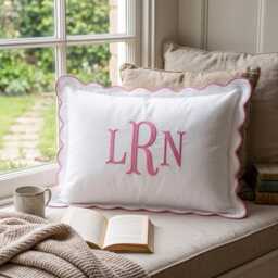 Custom Text Embroidered Pillow Cover, Monogram Nursery Decor Cushion, Baby Room Pillow, Preppy Home Gift - thumbnail 2