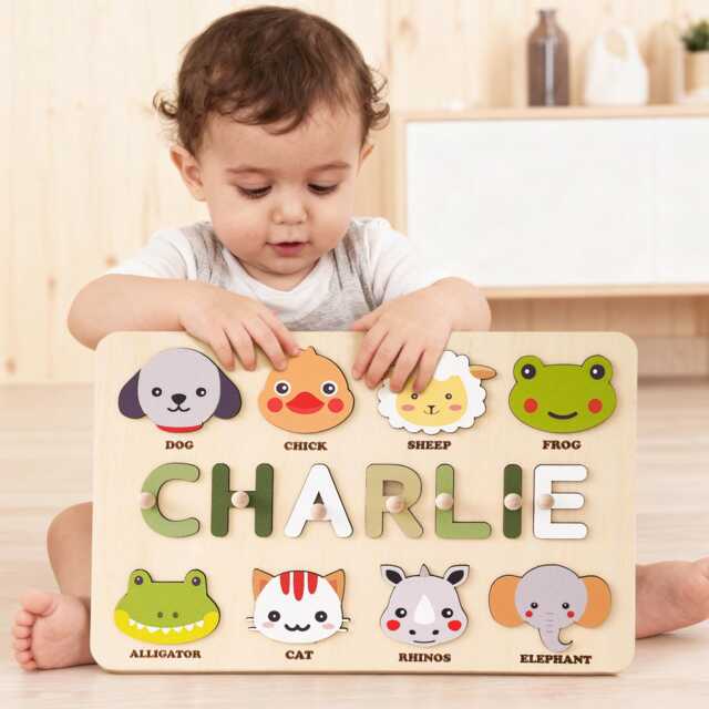 Personalized Baby Name Puzzle, Montessori Wooden Toy, Early Learning Custom Busy Board, Christmas Gift For Kids, First Birthday - image 1