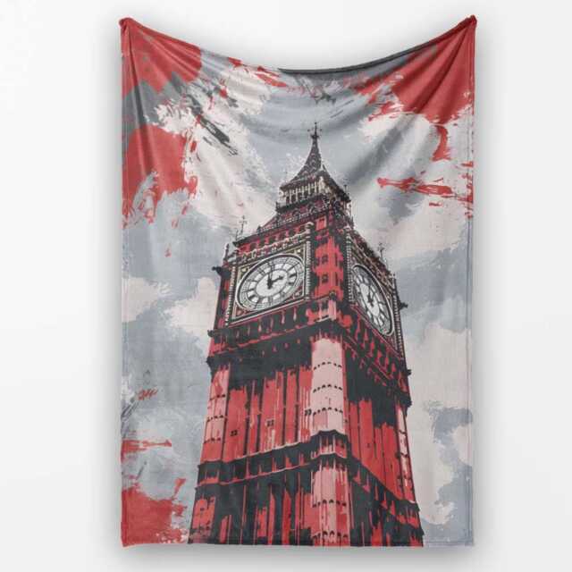 Red Black Clock Tower London Landmark Pop Art, All Season Comfort, Thoughtful Housewarming Gift - Super Soft Fleece Blanket Bed Sofa Throw - image 1