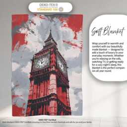 Red Black Clock Tower London Landmark Pop Art, All Season Comfort, Thoughtful Housewarming Gift - Super Soft Fleece Blanket Bed Sofa Throw - thumbnail 3