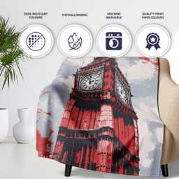Red Black Clock Tower London Landmark Pop Art, All Season Comfort, Thoughtful Housewarming Gift - Super Soft Fleece Blanket Bed Sofa Throw - thumbnail 2