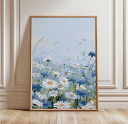 Blue Daisy Meadow Poster, Wildflower Print, Botanical Wall Art - thumbnail 1