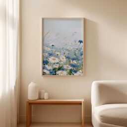 Blue Daisy Meadow Poster, Wildflower Print, Botanical Wall Art - thumbnail 3