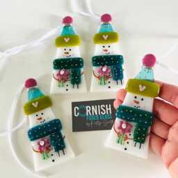 Gorgeous Fused Glass Snowman Christmas Decoration - Tree Decoration, Fused Cornwall, Cornish - thumbnail 4