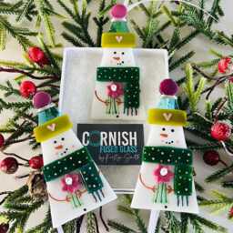 Gorgeous Fused Glass Snowman Christmas Decoration - Tree Decoration, Fused Cornwall, Cornish - thumbnail 2
