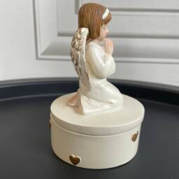 Festive Angel Trinket Box. Resin Hand Painted Cream Gold Praying Small Jewellery Box Christmas Decoration Or Gift. 13x8cm Storage - thumbnail 3