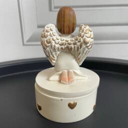 Festive Angel Trinket Box. Resin Hand Painted Cream Gold Praying Small Jewellery Box Christmas Decoration Or Gift. 13x8cm Storage - thumbnail 2