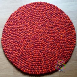 Round Felt Ball Rug, Tie Dye Pom Pom, Red Tone Wool, Nursery Deco - thumbnail 2